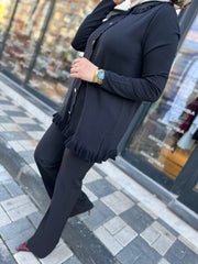 Tığ Triko 21815 Fırfır Detaylı Rayon Hırka Siyah