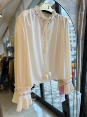 İthal Pul ve Boncuk Detaylı Bluz Ekru