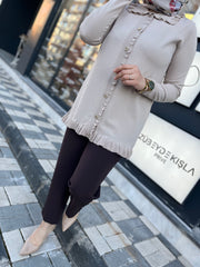 Tığ Triko 21815 Fırfır Detaylı Rayon Hırka Bej