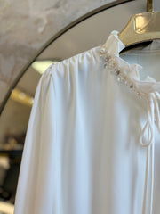 İthal Pul ve Boncuk Detaylı Bluz Beyaz