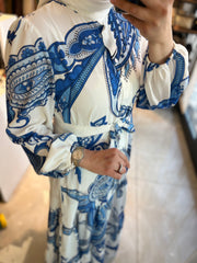 DESENLİ KREP ELBİSE