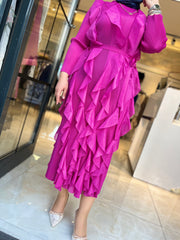 İTHAL FIRFIRLI ELBİSE FUŞYA