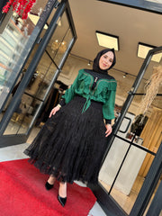 İthal Şifon Kırıştırma Etek