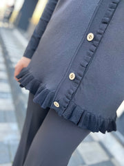 Tığ Triko 21815 Fırfır Detaylı Rayon Hırka Siyah