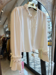 İthal Pul ve Boncuk Detaylı Bluz Beyaz