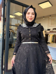 İthal Dantel Taş Detaylı Elbise