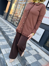 Tığ Triko 21815 Fırfır Detaylı Rayon Hırka Kahve