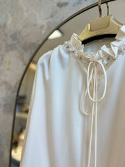 İthal Pul ve Boncuk Detaylı Bluz Ekru