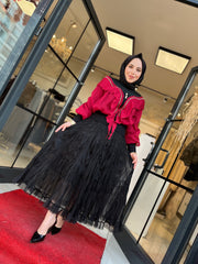 İthal Şifon Kırıştırma Etek