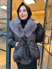 İthal Tasarım Kaz Tüyü Mont