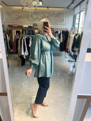 Kayra 21045 Düğmeli Tunik Ceket Göl Yeşili