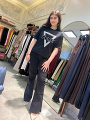 Lacarte Serpme Taşlı İspanyol Paça Siyah Jean Pantolon