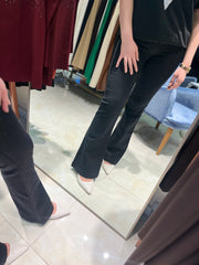 Lacarte Serpme Taşlı İspanyol Paça Siyah Jean Pantolon