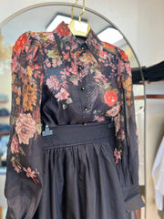 İthal Çiçek Desenli Etekli Takım Siyah