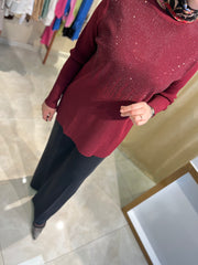 Tığ Triko 21720 Önü Taş Baskı Rayon Tunik