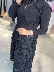 İthal Tasarım Güllü Siyah Etek