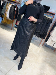 İthal Tasarım Pullu Balık Etek Siyah