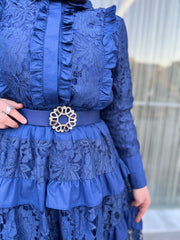 İthal Dantelli Fırfırlı Elbise