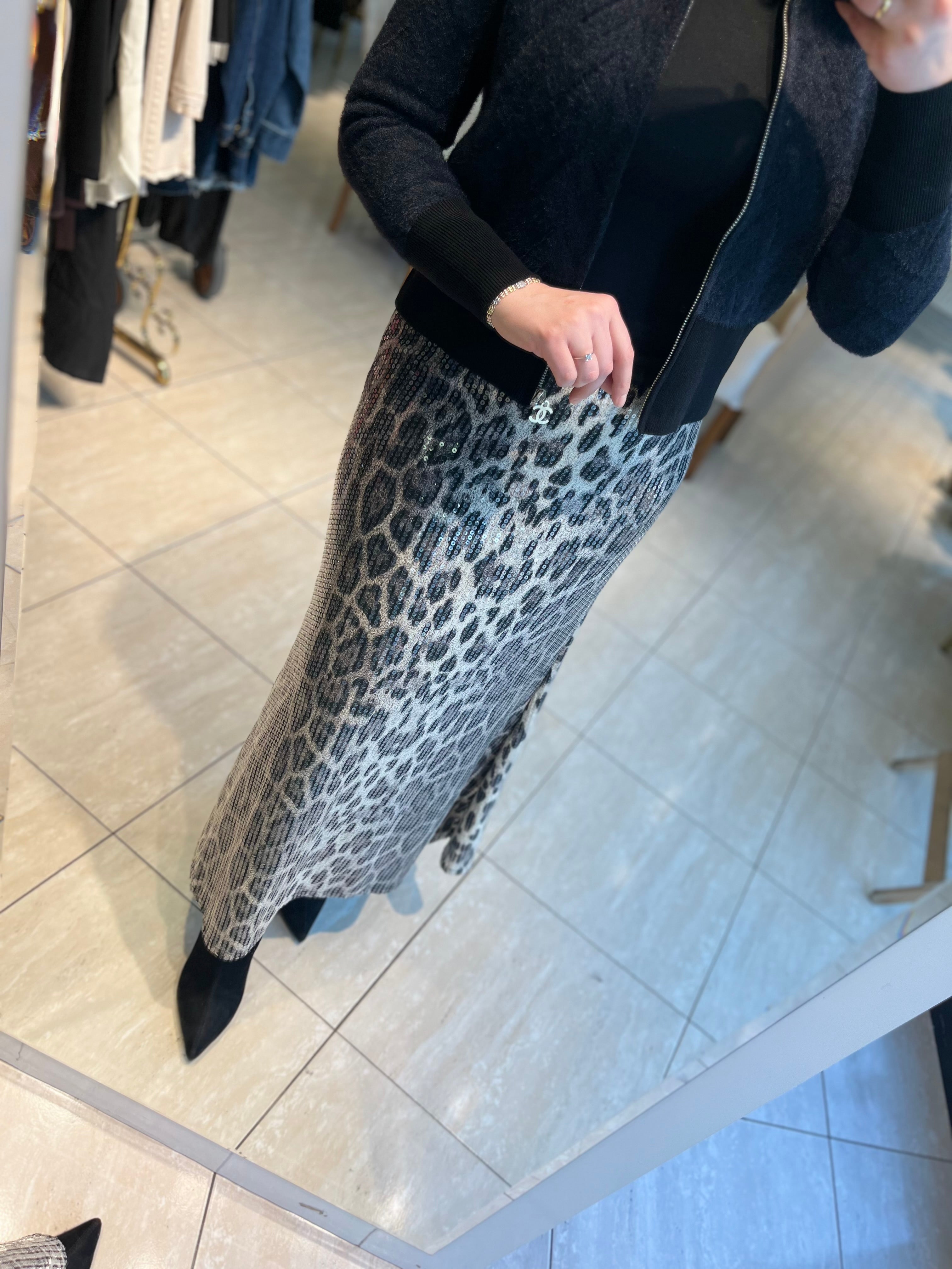 İthal Payetli Leopar Balık Etek