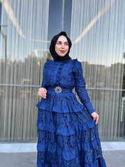 İthal Dantelli Fırfırlı Elbise