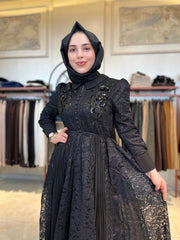 İthal Pileli Tasarım Elbise