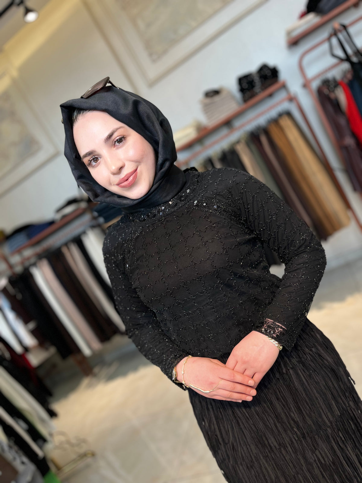 İthal Boncuklu Transparan Bluz