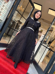 İthal Dantel Taş Detaylı Elbise