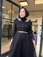 İthal Dantel Taş Detaylı Elbise