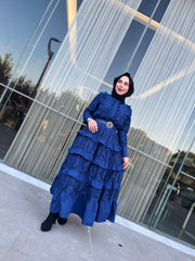 İthal Dantelli Fırfırlı Elbise