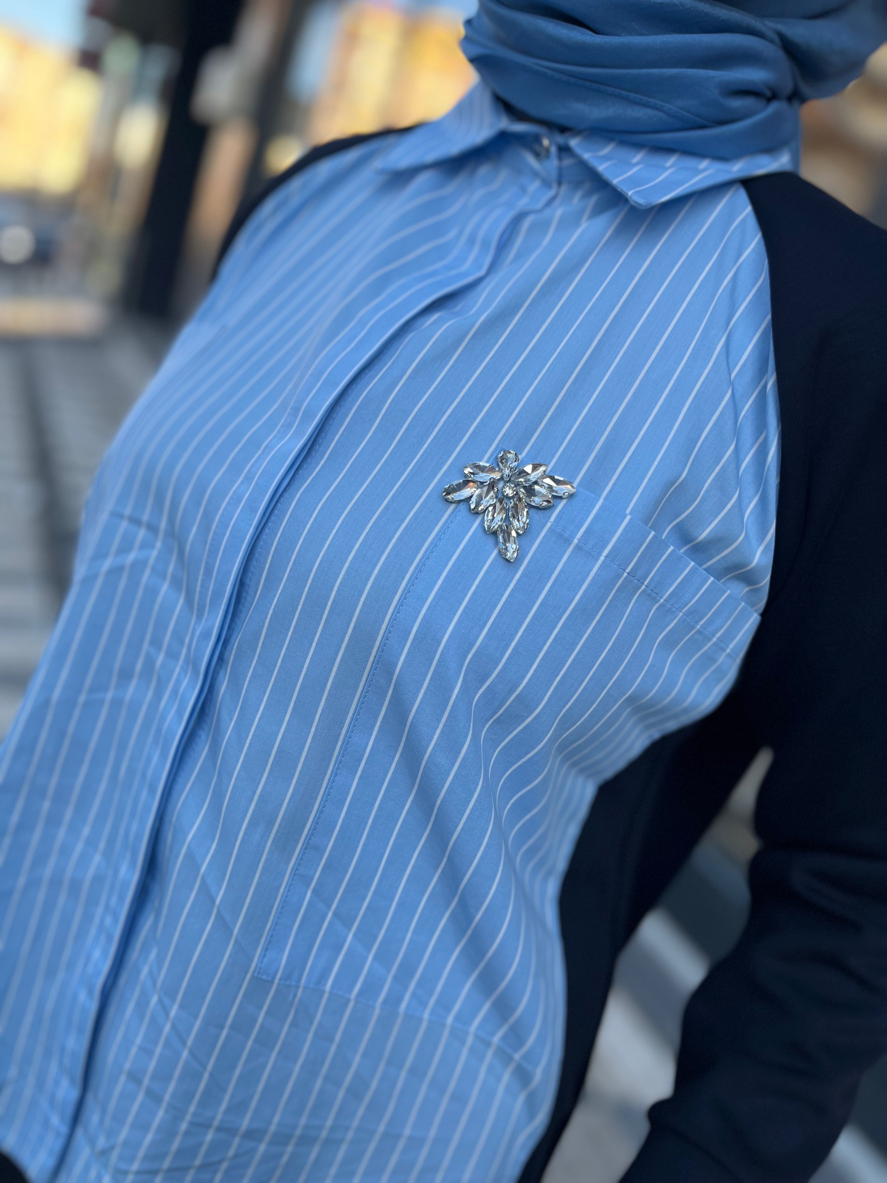 Tığ Triko 2046 Çizgili Poplin Pantolonlu Takım
