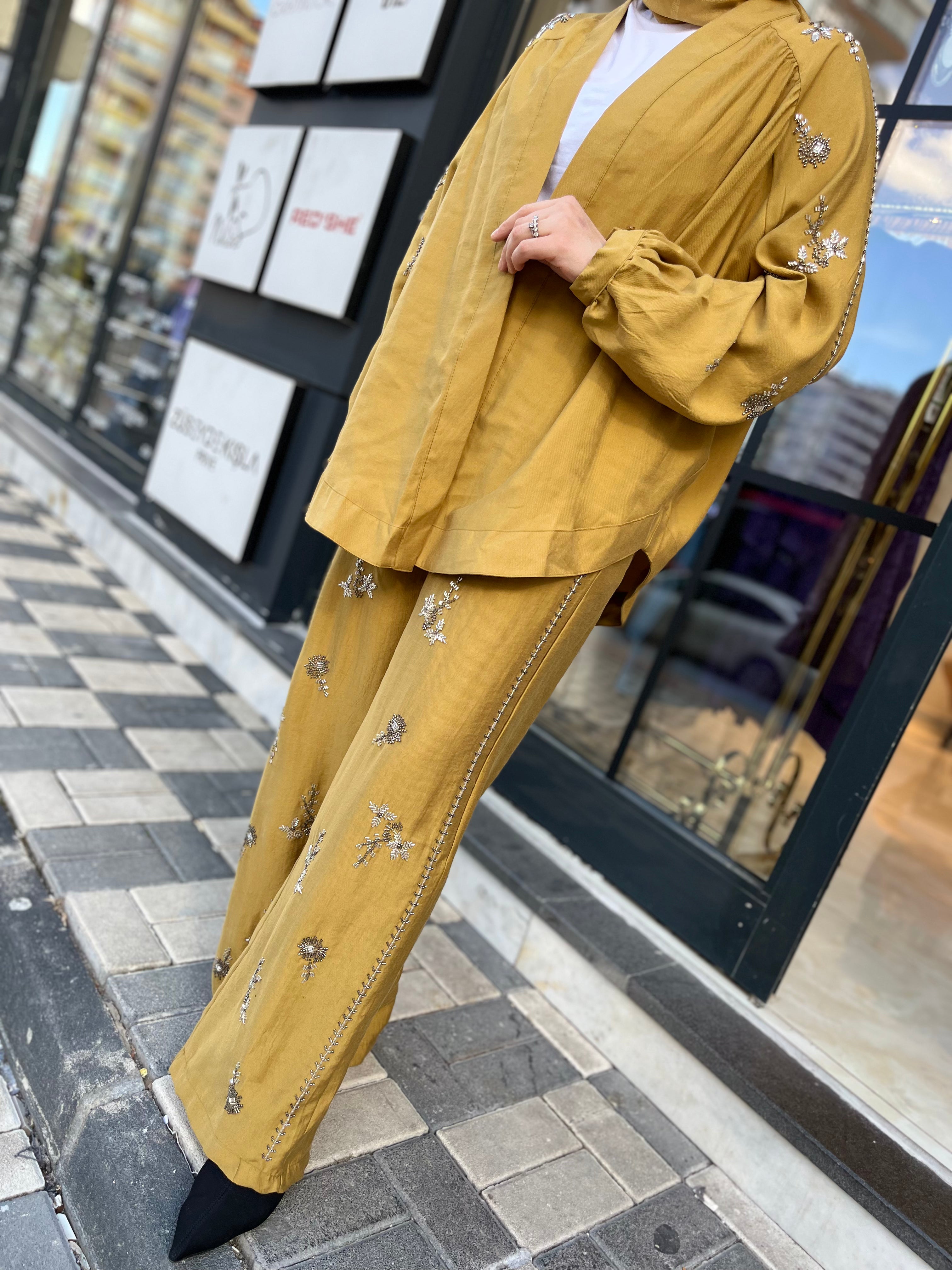 Orfeo Negro 34371 Kimono Takım Hardal