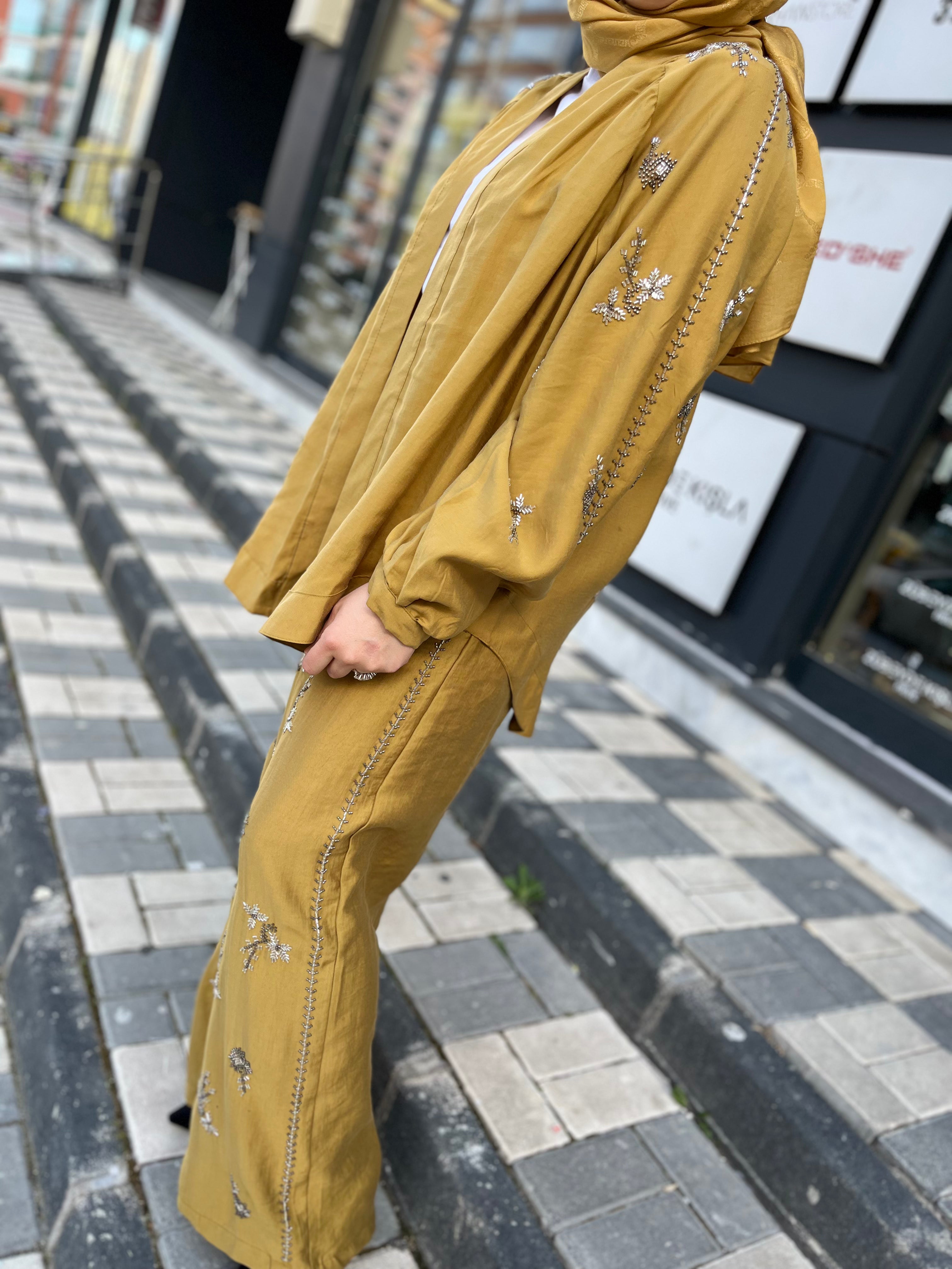 Orfeo Negro 34371 Kimono Takım Hardal